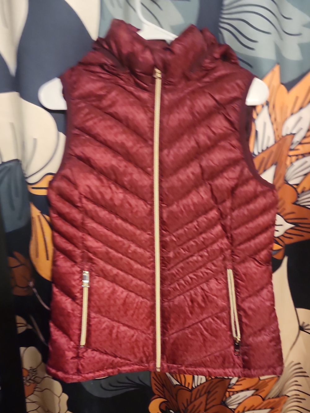 Michael Kors Burgundy Quilted Puffer Vest with Gold Zippers